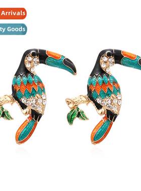 Fashi rhineste enamel toucan earrings exaggerated alloy oil