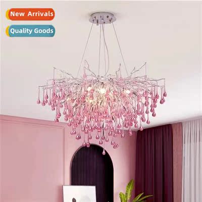 Pink crystal chelier bedroom lamp girl heart colorful childr