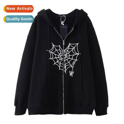 Dark Hip Hop Gothic Harajuku Y2k Spider Print Zipper Hoodie