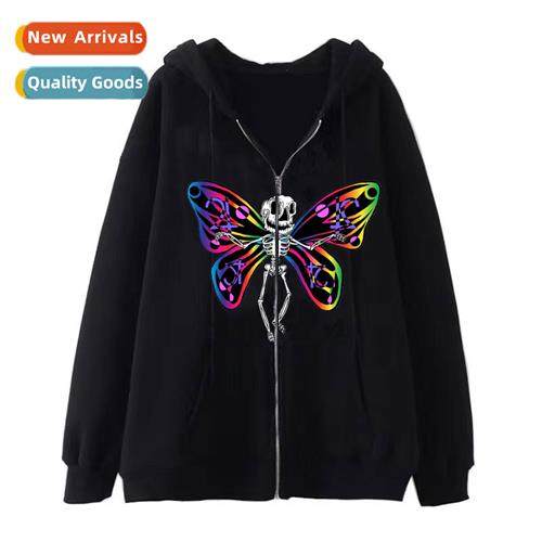 Dark wind hip-hop gothic Harajuku Y2k skull butterfly zipper