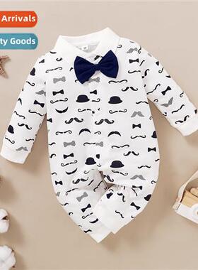 ins baby spring  fall  2021 new n baby girl cute beard print