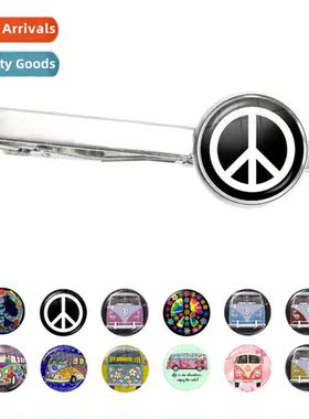 New Peace Sign Set Jewellery Tie Clip Hippie Peace Sign Bus