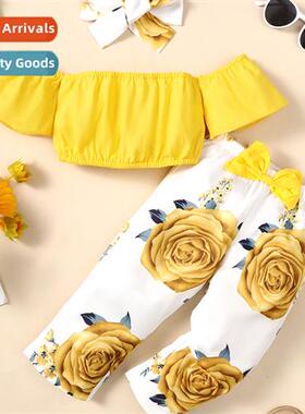 Girls Spring  Autumn 2023 new n e-shoulder solid color top +