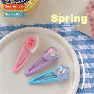 tulip pin clip broken bangs side star cake pink Cute