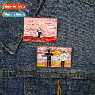 New oil painting series alloy brooch creative beautiful rect