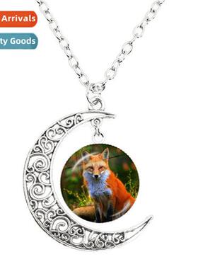 New Animal Art Painting Cute Fox Dome Glass Pendant Mo Neckl