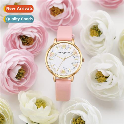 PU strap ladies watch new fashi flower color system student