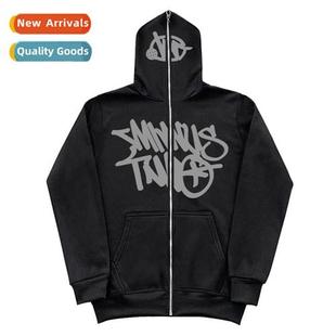 Fleece Hooded Plus Unisex Size Zip Inner Full Y2K Sweatshirt