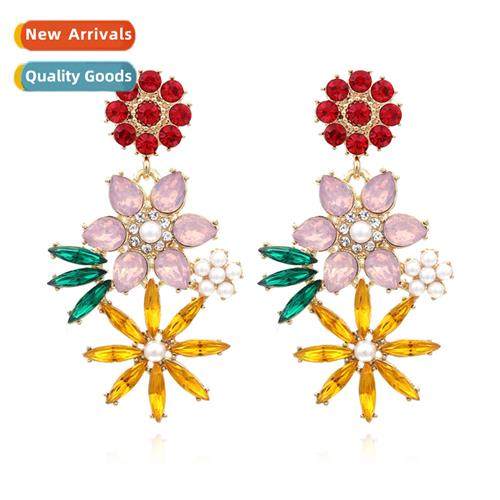 Temperament sweet flower combinati earrings color diamd earr