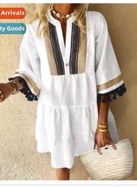 2021 Summer New Womens Vintage Dresses Clashing Tassels Mini