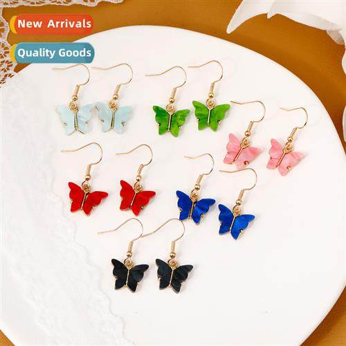 Fashi popular colorful butterfly earrings simple wild temper