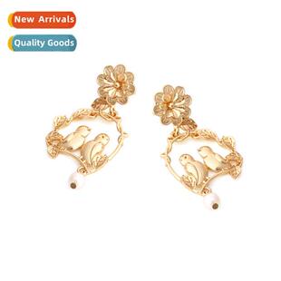 flowers bird hanging retro earrings alloy pearl per creative