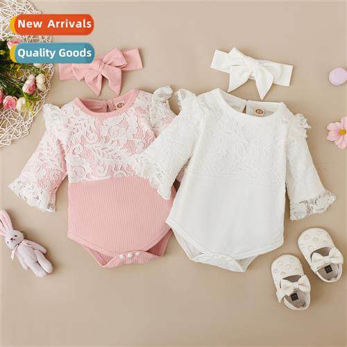 ins baby spring  autumn  2022 new n solid color lace lace ro
