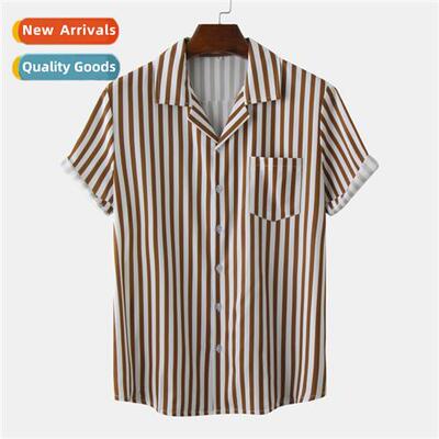 Hawaii Beach Cuban Neck Ice Silk Draped Digal Printed Casual