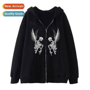 Skull Zipper Sweatshirt 2023Y2K Winter Gothic Fall Fle Dark