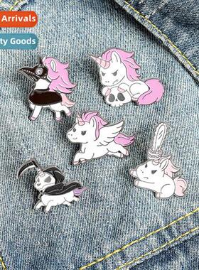 Carto alloy lacquer high-grade unicorn brooch pink skull py