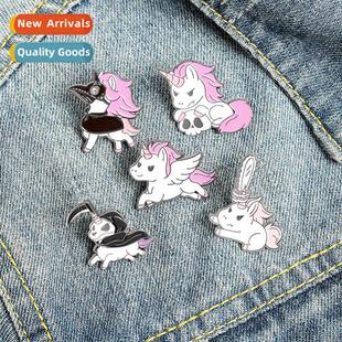 Carto alloy lacquer high-grade unicorn brooch pink skull py