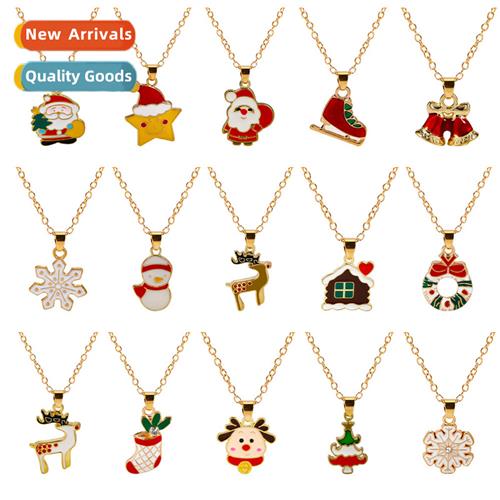 Christmas elements elk Santa Claus necklace alloy oil drop p