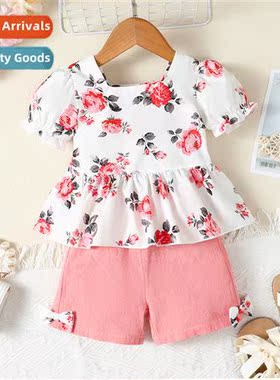 Girls Spring  Autumn 2023 new n flowers printed short-sleeve