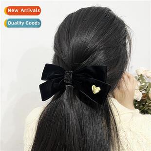 French retro velvet bow love heart hair clips female tempera