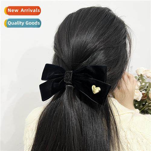 French retro velvet bow love heart hair clips female tempera
