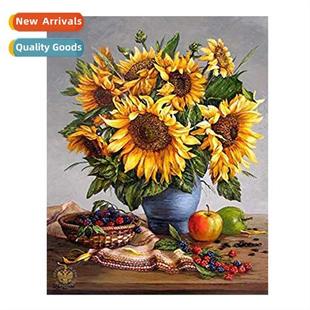 simple sunflower thread full vas embroidery Hmade