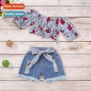 2019  new girls short sleeve printed top + persalized jeans