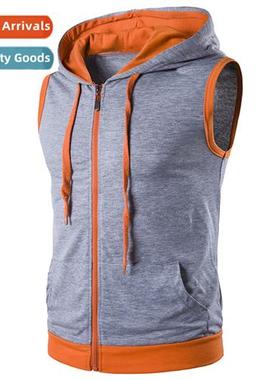 New Tops Summer Sleeveless Sports Hooded Zipper Tank Top