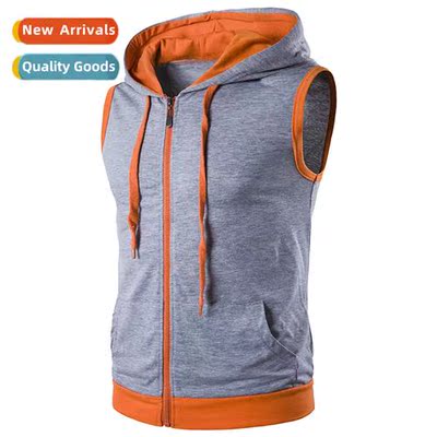 New Tops Summer Sleeveless Sports Hooded Zipper Tank Top