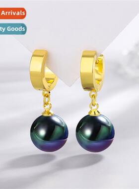 Colorful black beads earring clasp female plated 925 silver