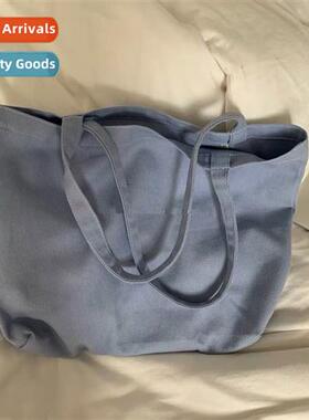 South Korea ins wind blue simple  versatile canvas bag large
