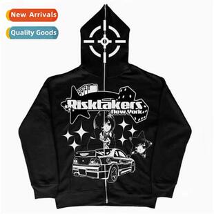 zipper sweatshirt auto American Y2K face enthusiast full