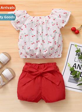 Girls spring  autumn  2022 new n short-sleeved cherry print