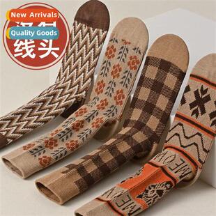 Socks womens fall and winter wh small lear shoes curry color