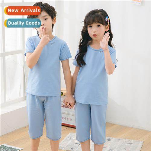 2023 summer new childrens Lycra cott solid color short-sleev