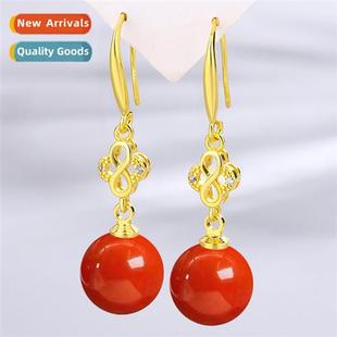 style imati sourn Vintage agate ethnic red earrings Chinese
