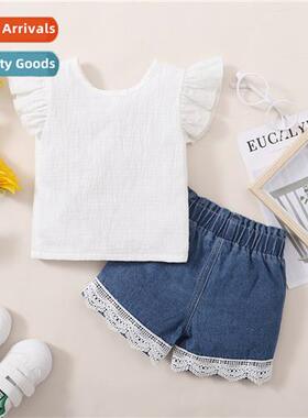 Girls Spring  Autumn 2021 new n ruffled sleeves solid color