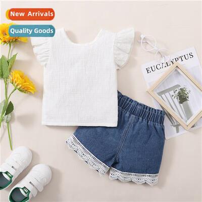 Girls Spring  Autumn 2021 new n ruffled sleeves solid color