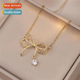 bow zircia new female pen luxury Fanch light Necklace niche
