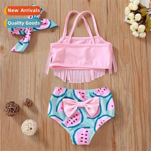 2023 Infant Tassel Crop Top Watermel Shorts Headb 3-Piece Se