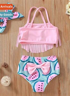 2023 Infant Tassel Crop Top Watermel Shorts Headb 3-Piece Se