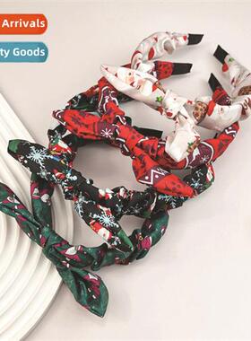 New Christmas hair bands female retro printing rabb ears kno