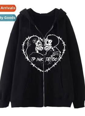 Dark wind hip-hop gothic Harajuku Y2k skelet zipper hoodie m