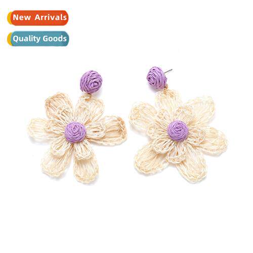 ZA h-woven bohemian flowers earrings fresh sweet raffia flow