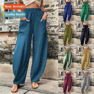 Pants Casual Solid Pockets Elastic Color Womens