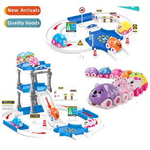 Large track parking lot toys wh carto animal car toy set fre