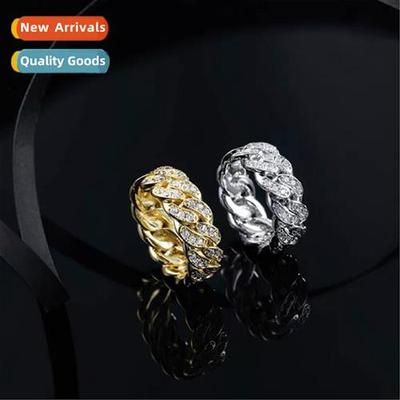 hip-hop 8mm micro-set zircia Cuban ring real gold nd mens ri