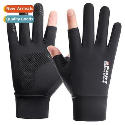 Ice silk gloves mens summer new leaky two-finger gloves outd