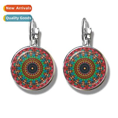 Womens Earrings Round Glass Caboch Drop Earrings Jewellery M