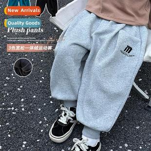 childrens pants thickened Boys fleece sweatpants padded